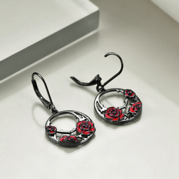 Sterling Silver Red Rose Flower Leverback Earrings – Jewelry for Women TDG