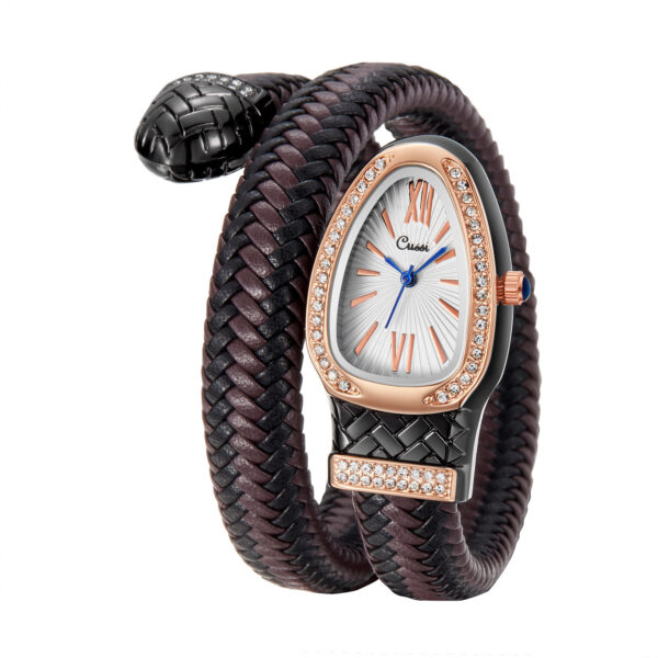 Snake Design Quartz Watch with Diamond Leather Strap - Image 8