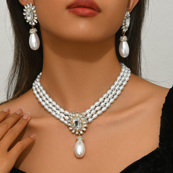 Geometric Women's Pearl Necklace and Earring Set - Image 2