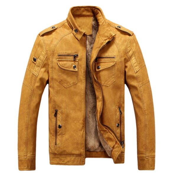 Plus Velvet Washed Retro Leather Jacket - Image 9