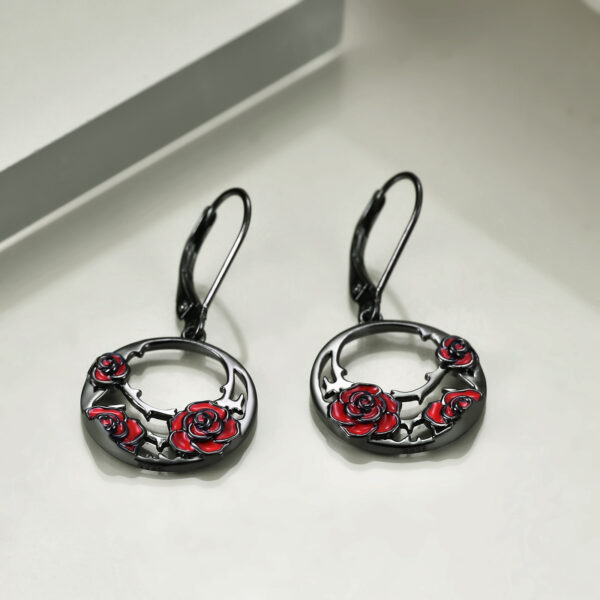 Sterling Silver Red Rose Flower Leverback Earrings – Jewelry for Women TDG - Image 3