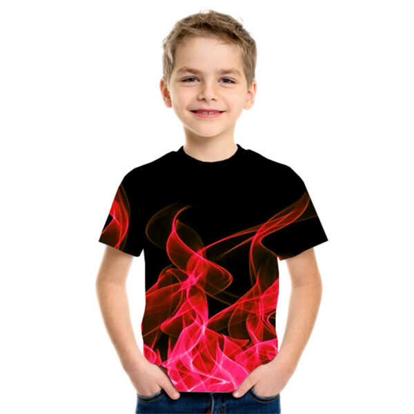 New Boys' Three-color Flame 3D Printed Short-sleeved T-shirt