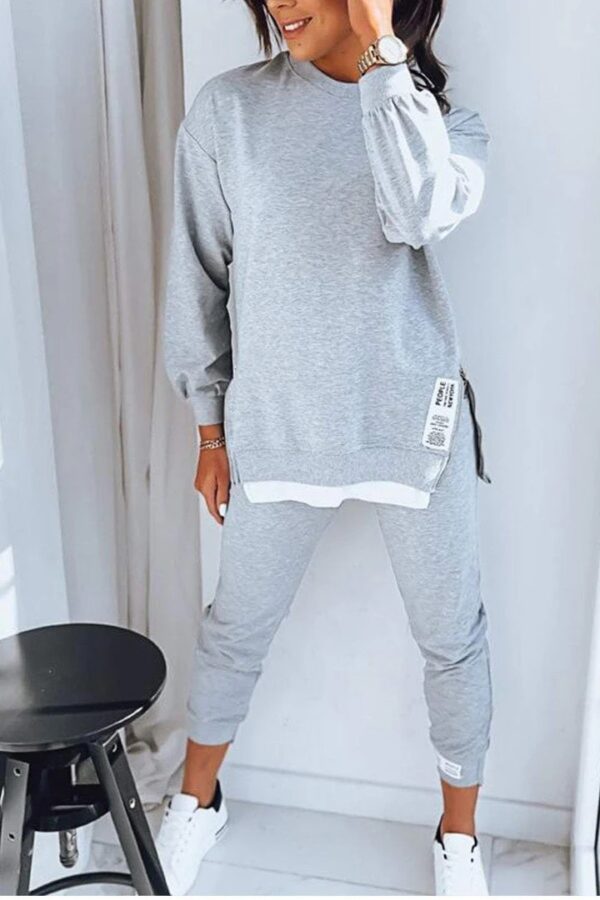 Women's Fashion Sports Suit – Slit Design Sweatshirt Top & Slim-Fit Sweatpants Two-Piece Set - Image 5