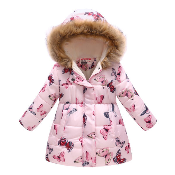 Printed Cartoon Cotton Jacket for Big Boys – Long Fur Collar Hooded Fashion Jacket