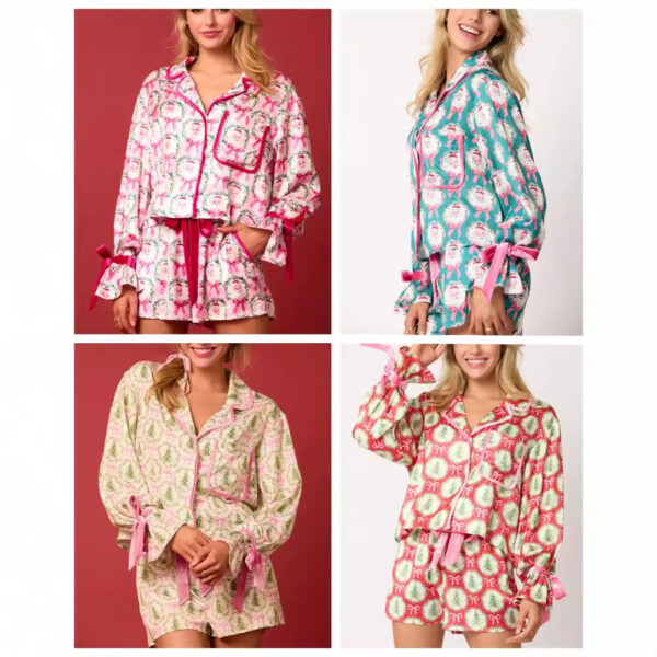 Women's Christmas Pajama Set – 2-Piece Santa Tree Print Loungewear - Image 3