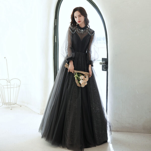 Black Evening Dress Women Light Luxury Annual Long Sleeves - Image 5