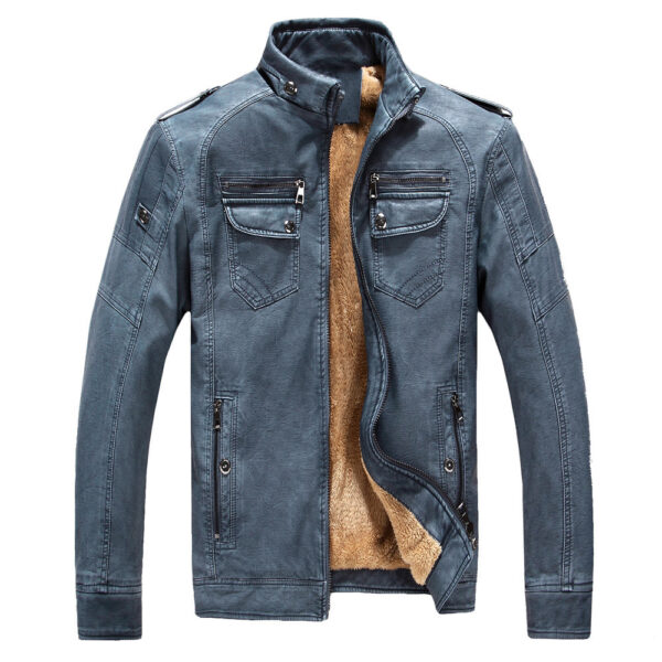 Plus Velvet Washed Retro Leather Jacket - Image 8