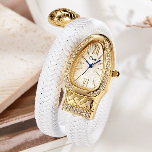 Snake Design Quartz Watch with Diamond Leather Strap - Image 2